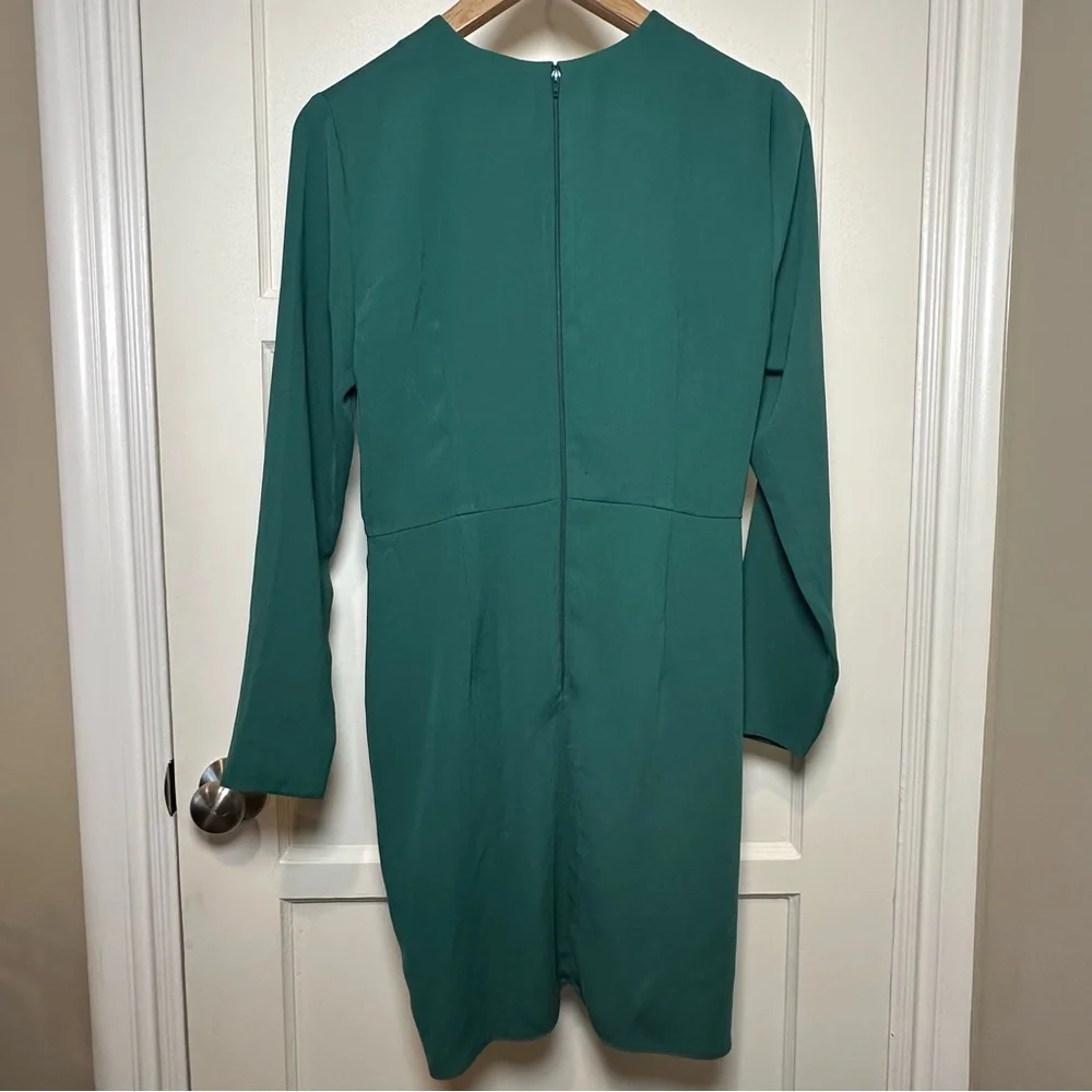 ASOS Design Green Long Sleeve Surplice V Neck Mini Dress - Size 8